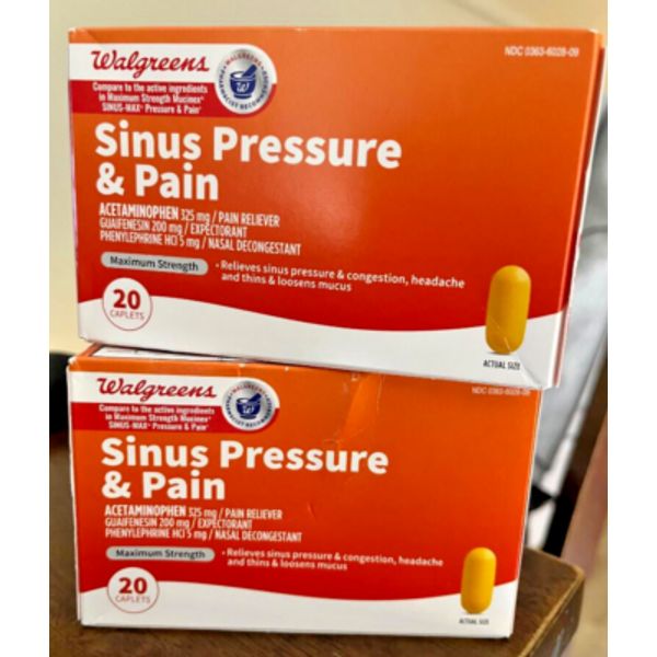 2 Walgreens Caps Equal To Mucinex Sinus-Max Pressure Pain + Cough Exp7-25  dolor