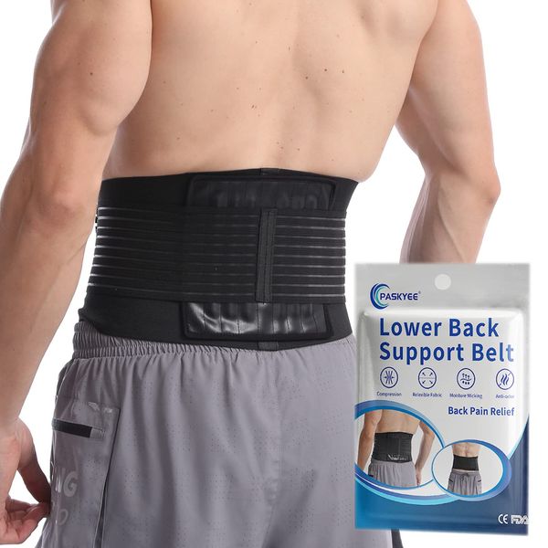 Lower Back Support Belt with 6 Stays - Back Brace for Scoliosis & Sciatica and Back Pain Relief - Lumbar Support Belt for Men and Women, Adjustable Lower Back Support Brace with PU