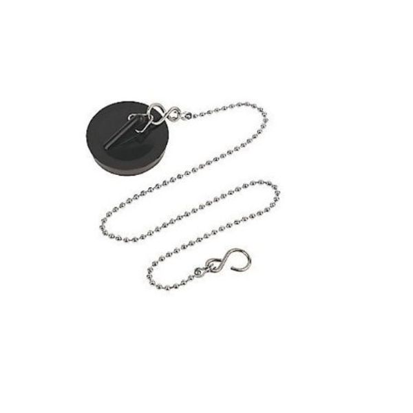 Universal Rubber Bath Plug and Chain - Bathroom Sink Plug Drain Stopper 45mm (1.3/4 Inch) with Stainless Steel S Hook Chain 450mm (18 Inch) Length