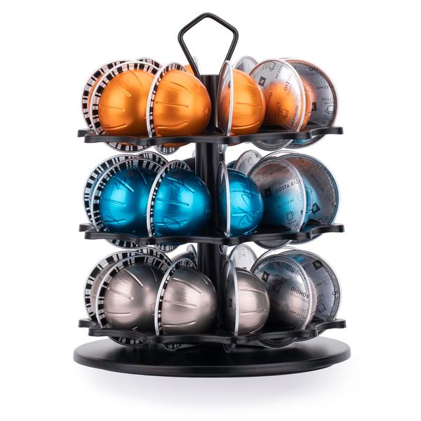 HiveNets 3 Tier Coffee Pod Holder Carousel for Vertuo Pod Storage Organizer (30 Pods)