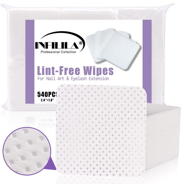 NXJ INFILILA Lint Free Nail Wipes for Nail Polish Remover 540Pcs Super Absorbent Dry Nail Pliosh Remover Pads Wipes Lint Free Wipes Nail Wipes