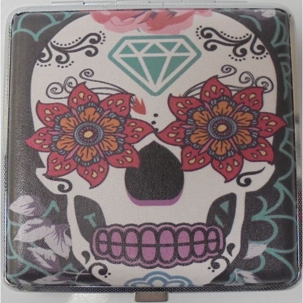 Leatherette Material CANDY SKULL Cigarette case. Holds 100s size. Holds 20 Cigarettes