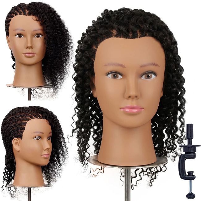 Newshair Mannequin Head 14"-16" 100% Human Hair Curly Hair Hairdresser Cosmetology Mannequin Manikin Training Head Hair and Free Clamp Holder