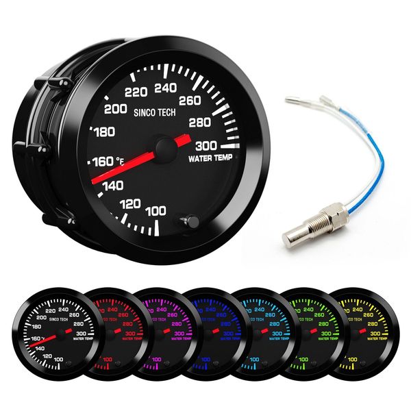 SINCO TECH 7 Color Gauge Kit 2" 52mm Automobile Backlight Pointer Car Meter with Sensor (Water Temp F)