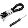 Black Leather Braided Strap Keychain Accessories w/Metal Key Ring for Most Keys