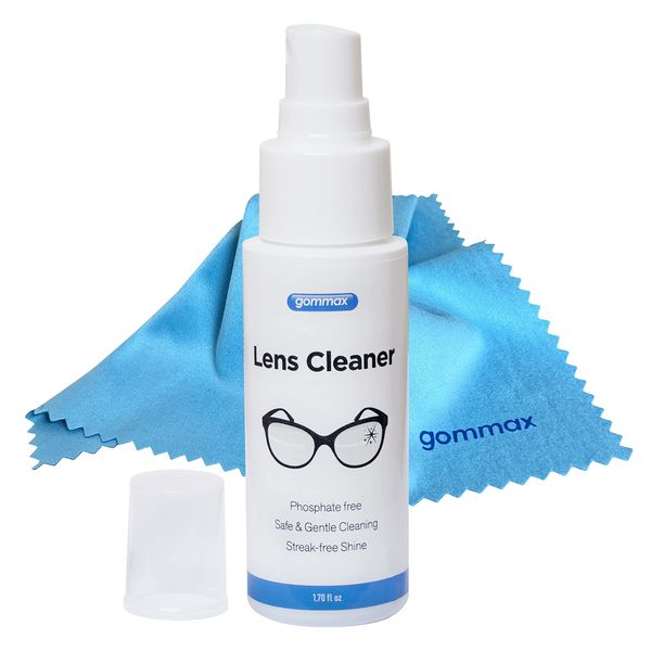 gommax Lens Cleaner Kit with Glasses Cleaning Cloth, Eyeglass Cleaner Spray, Glasses Cleaner Kit, Safe for Coated Lenses, Sunglasses Cleaning Solution 1.7 fl oz