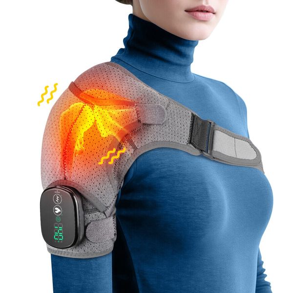 Vibration Heated Shoulder Brace Massager Rotator Cuff Support Compression Wrap