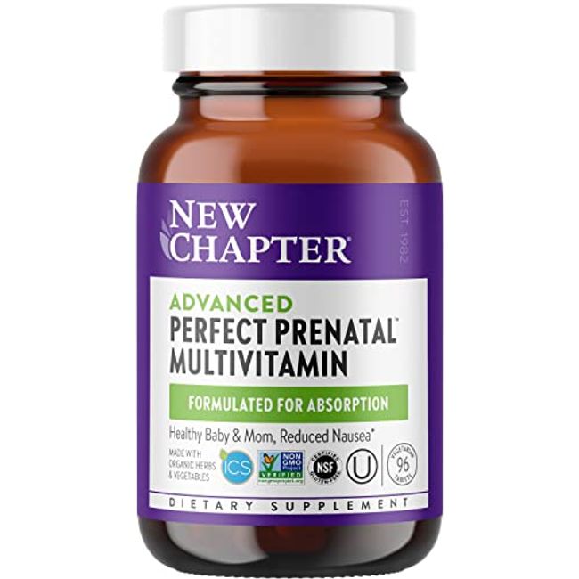 New Chapter Advanced Perfect Prenatal Vitamins - 96ct, Organic, Non-GMO Ingredients for Healthy Baby & Mom - Folate (Methylfolate), Iron, Vitamin D3, Fermented with Whole Foods and Probiotics