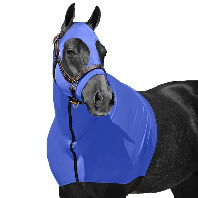 Resistance Horse Hood Slinky Lycra Zippered Mane Braid Shoulder Guard (X-Small, Royal Blue)