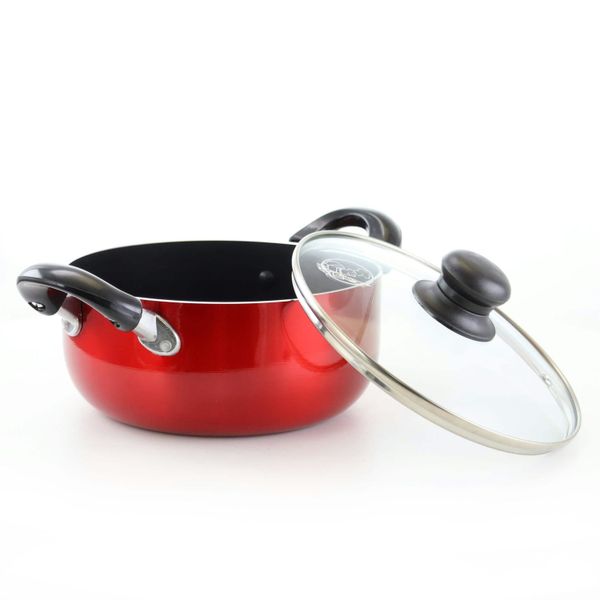 Better Chef 8-Quart Aluminum Dutch Oven With Glass Lid Metallic Finish - Red - 8 quart