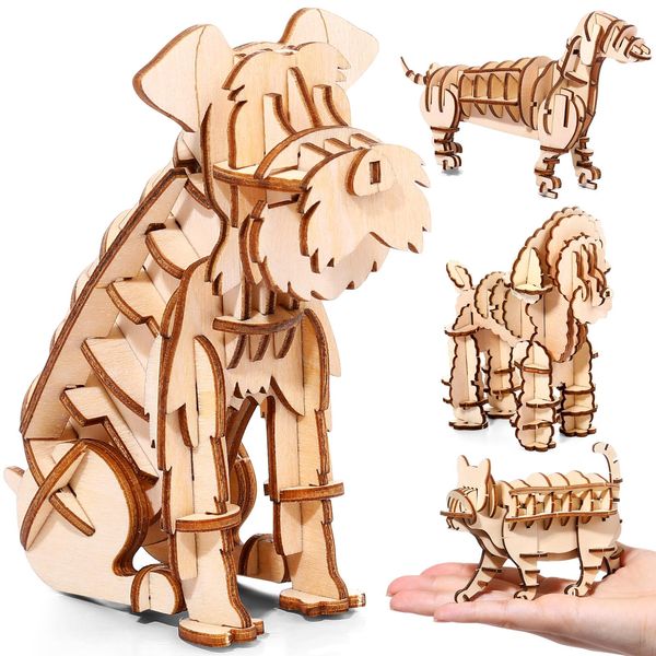 Yilloog 4 Pcs DIY 3D Wooden Puzzle Set Collectibles Wooden Model Kits for Adults Desk Display Educational Brain Teaser Puzzles Gift for Birthday, Christmas (Animal)