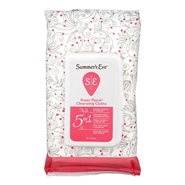 Summer's Eve Cleansing Cloths | Sheer Floral |32 Count | Pack of 4 | pH-Balanced, Dermatologist & Gynecologist Tested