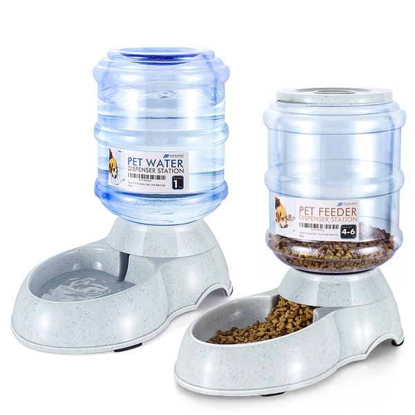 Automatic Pet Feeder & Waterer Set of 2 Pack Self-Feeding Cat Dog Bowl ,1 Gallon