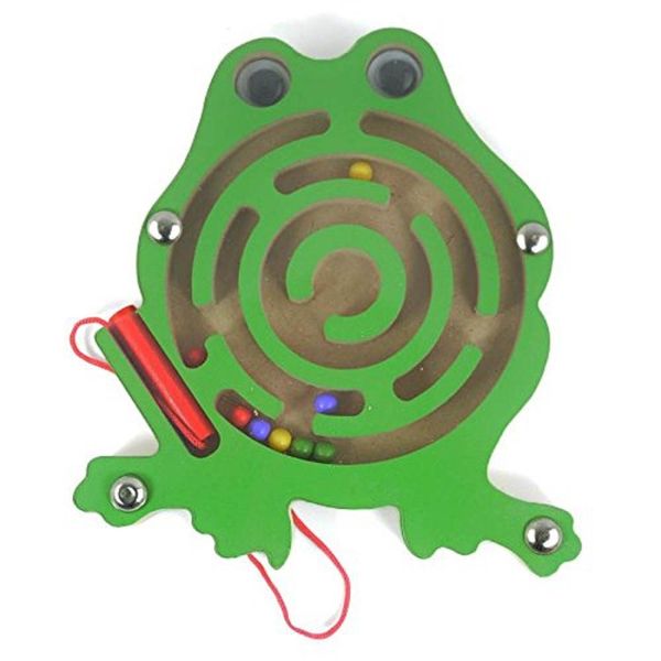 HappyToy Animal Mini Wooden Round Magnetic Wand Number Maze Interactive maze Magnet Beads Maze on Board Game City Traffic Eduactional Handcraft Toys (Frog)