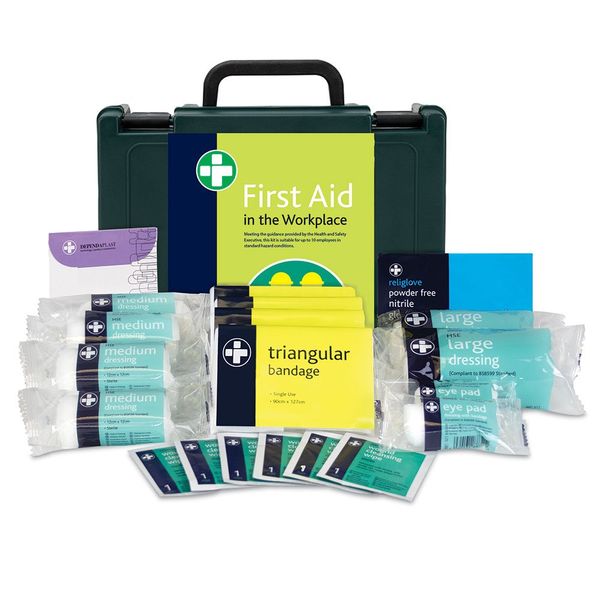 Reliance Medical 10 Persons Workplace First Aid Kit - Kit Cambridge Box, Complete with Integrated Carry Handle and Wall Mounting System