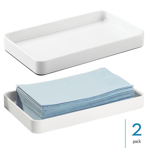 iDesign Steel Vanity Bathroom Organization and Storage-Set of 2-White Towel Tray