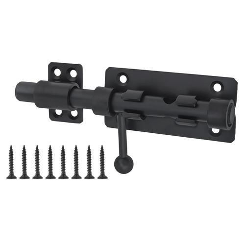HOJLKLD Sliding Bolt Gate Latch, 6.3 Inch 304 Stainless Steel Barrel Bolt Latch with 10 mm Padlock Hole, 14 mm Bolt Heavy Duty Black Door Latch Lock