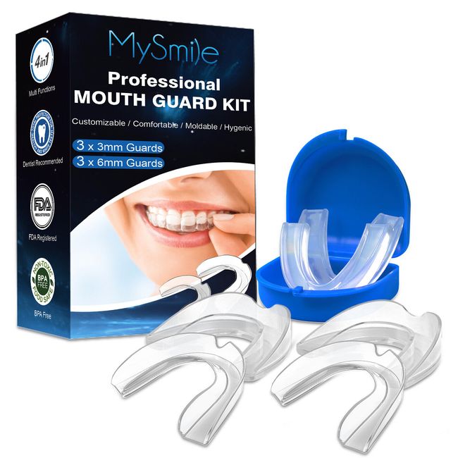 6pc Mouth Guard for Grinding Teeth Moldable Mouth Tray Anti Snoring + Blue Box