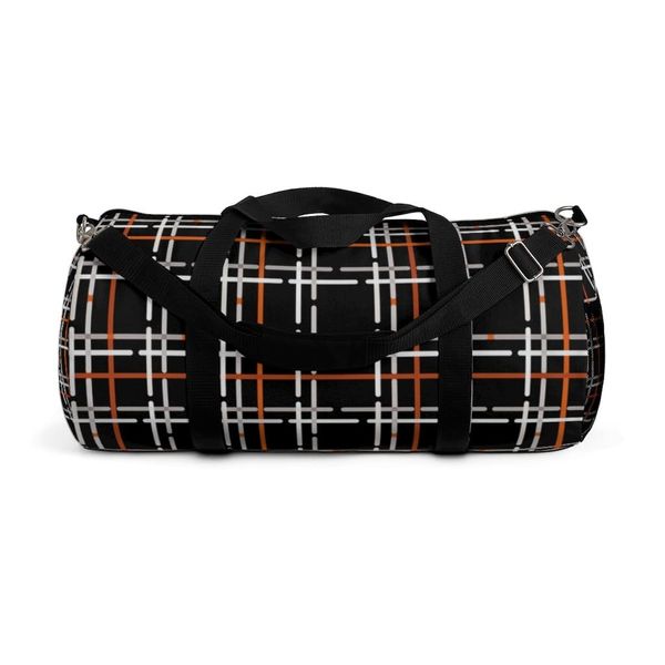 Duffel Bag, Carry on Luggage, Black and Orange Plaid - Large