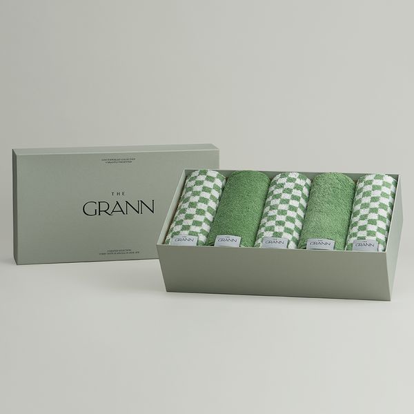 [Gift Wrapping] The Gran 5P Gift Set - Signature Face Towel / Checkerboard, Stripe, Solid, Sage 8 types