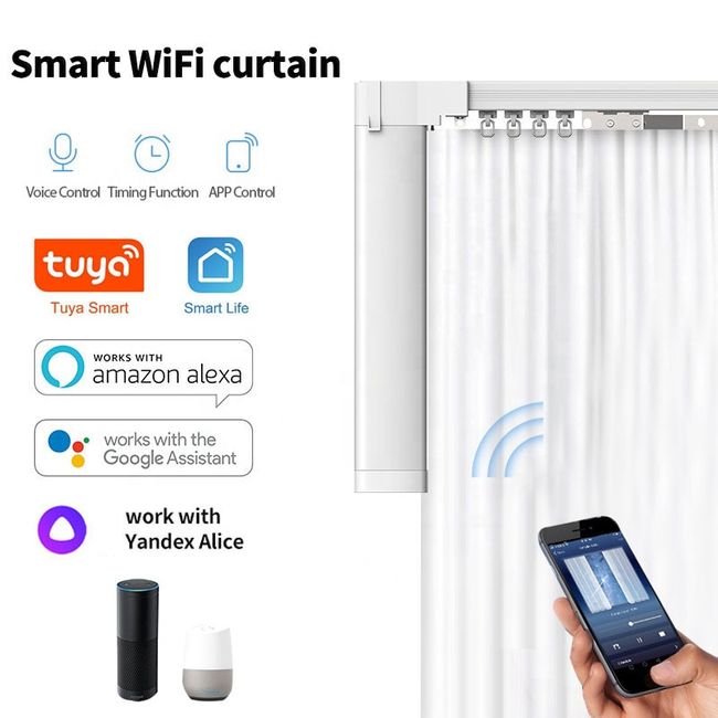 Tuya Smart Wifi Automatic Curtain Opener+remote Track Curtains