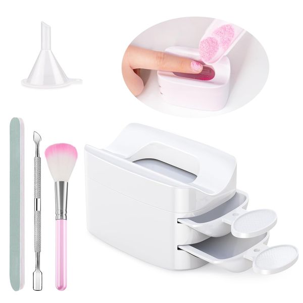 2 Set Nail Dip Powder, Portable Nail Dipping Powder Kit, Featuring Nail Dust Brush and Metal Cuticle Pusher, For High Quality Home Manicure Experience