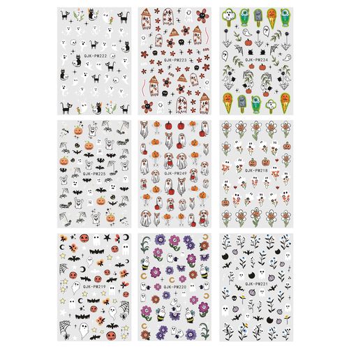 JMEOWIO Halloween Zucca Fantasma Carina Adesivi Unghie Nail Art 9 Fogli Stickers Unghie Autoadesivi Decorazioni Unghie Nail Art Disegni