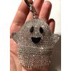 Bath & Body Works Bling Rhinestone Ghost Pocket *Bac Holder Silver Keychain NWT