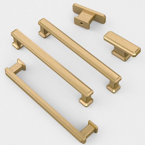 FURNIWARE 10 Pack 5"(128mm) Hole Center Champagne Bronze Stepped Kitchen Cabinet Pull Handles, Heavy Duty Brushed Gold Kitchen Cabinet Hardware for Bathroom Cupboard Drawer Pulls Dresser Pulls
