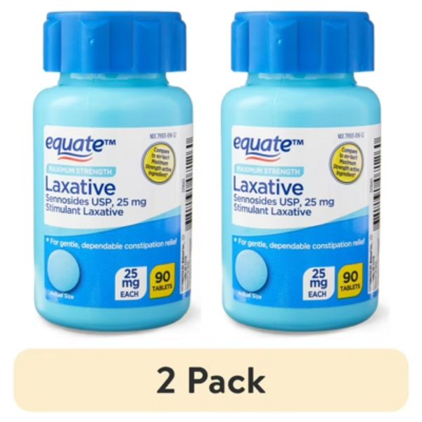 2 Pack Equate Maximum Strength Laxative Tablets for Constipation Relief, 90ct Ea