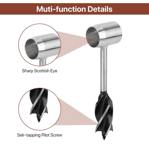 Miawtro Hand Auger Wrench Survival Settlers Tool, Hand Hole Punch with Leather Cover,Stainless Steel Auger Drill Bit Set for Camping, Bushcrafting and Outdoor Backpacking (Brown)