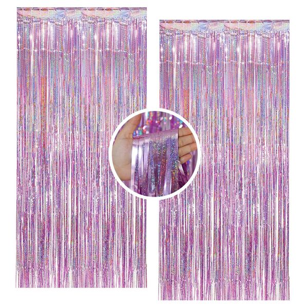 Pink Tinsel Curtain Party Decorations Glitter Foil Fringe Curtain 3.3ft *8.2ft Metallic Tinsel Curtain Party Backdrop Streamers Foil Curtain for Birthday Party Wedding Holiday Decoration 2pcs