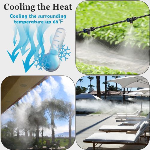 Misters for Outside Patio 33FT Outdoor Misting Cooling System - 33FT (10M) Misting Line+12 Mist Nozzles+3/4" Brass Adapter for Garden Greenhouse Trampoline