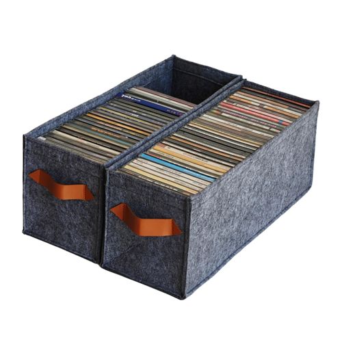 Allenkwok CD Storage Box, Felt CD Case Organizer with Handles, Store CDs with the Label Up, Pack of 2, 15" x 5.5" x 6", Holds Up to 35 CDs, for Desk and Shelf Use