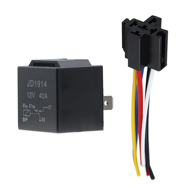 AUKENIEN SPDT KFZ Relais 12V 5 Pin Wechselrelais 12 Volt 40A Auto Motor Car Relais Schaltrelais mit Drähte Umschaltrelais JD1914 Pack of 1