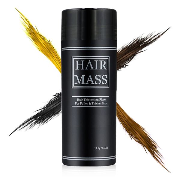 HAIR MASS | 27.5g Hair Thickening & Building Fibers for Thinning Hair | Natural Ingredients | Undetectable Fibres | Thin To Thicker Hair in Seconds | Unisex Hair Loss Concealer Fibre (BLACK)