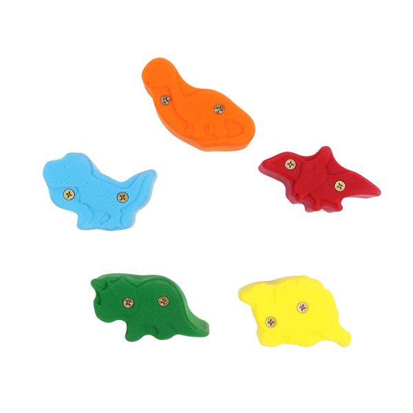 Atomik Rock Climbing Holds Set of 5 Screw-On Dinosaur Footholds in Assorted Bright Tones