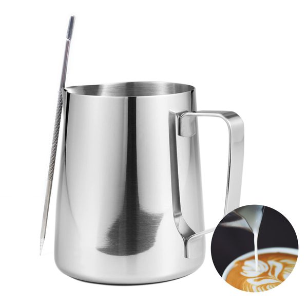 CAPACITEA Stainless Steel Milk Frothing Jug, 350ml 12fl.oz Milk Pitcher Handheld with Measurement for Making Latte Cappuccino at Home