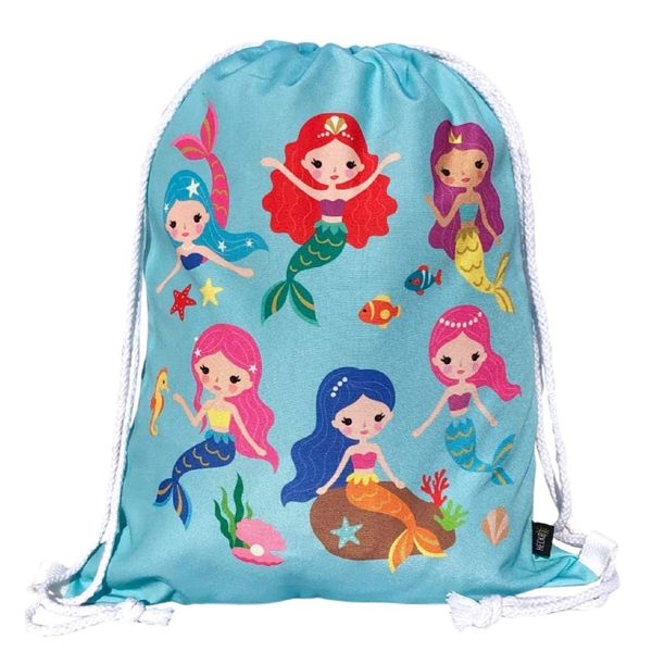 HECKBO kids mermaid gym drawstring bag - 40x32cm - 12.6" x 15.8" - string bag - kindergarten daycare crèche school football - children kids girl boy backpack, sports bag, fabric bag