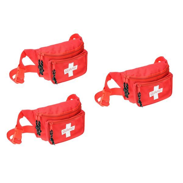 Dealmed Lifeguard Fanny Pack with Logo, E-Z Zipper Design and 3 Pockets, Red Fanny Pack (Pack of 3), Includes Adjustable Waist Strap and Zipper Pockets