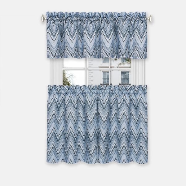 Ergode Avery Chevron Printed Tier and Valance Set - 58x24 - Easy Care Polyester - Enhance Window Décor