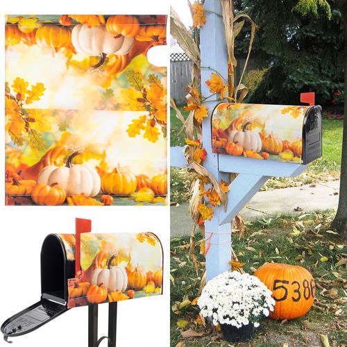 UTOWO Fall-Pumpkins Magnetic-Mailbox-Covers Rustic-Autumn-Harvest Outdoor-Decor Standard-Size 21" L x 18" W Funny Post Mailbox Wraps Cover for Home Garden Yard Decor