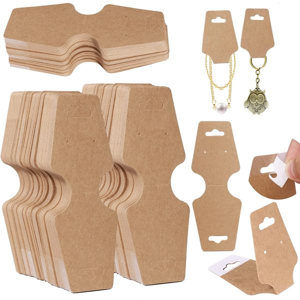 200 PCS Necklace Display Cards Self Adhesive - Jewelry Adhesive Kraft Paper Cards Necklaces, Keychains, Bracelet Display Cards, Jewelry Display Cards for Necklaces (Cowhide)