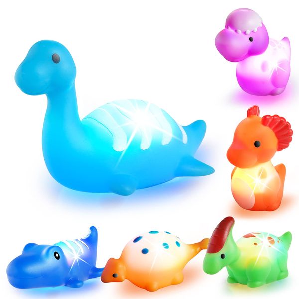 VIBOYLAR Bath Toys for Toddlers 1-3: 6 Packs Light-Up Floating Dinosaur Baby Toddler Bath Toys Set for Boys Kids Birthday Easter Christmas - Water Bathtub Shower Pool Bath Toy for Children Preschool