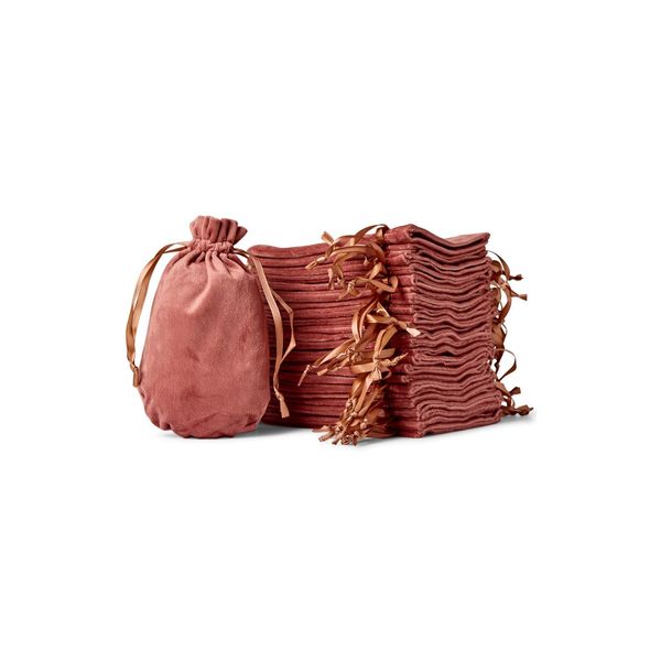 Soul Projekt [25 Stück] Samtbeutel Luxuriöse Samt Säckchen für Hochzeitsmandeln, Gastgeschenke, Schmuck, Mitgebsel, Mehrzweck Beutel mit Kordelzug, Kaffeebraun, Velvet Bags Coffee 13x20cm x25