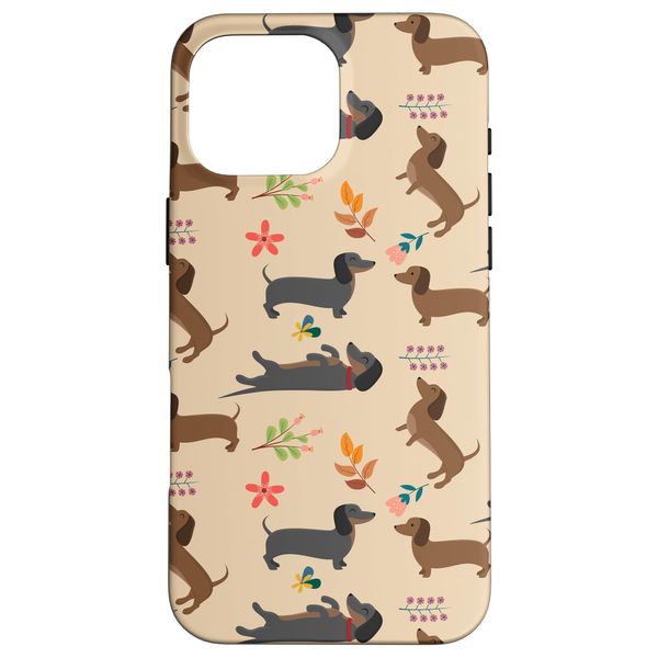 iPhone 16 Pro Max Dachshund Pattern Sausage Dog Lover Wiener Flower Pattern Case