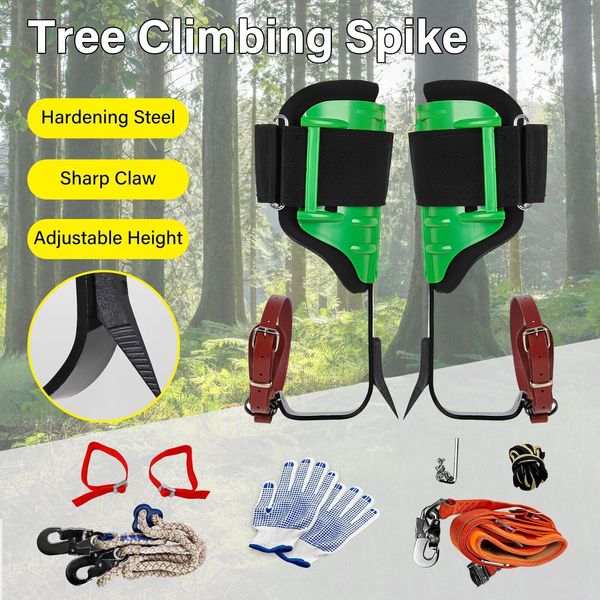 Tree Spikes Adjustable Height Pole Tree Climbing Spurs Steel w/Climbing Gear