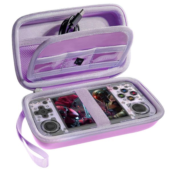 Roseliya Hard Carrying Case for RG35XX H Retro Handheld Game Console, Game Travel Storage Holder with Mesh pocket and Accessory Pockets for TF/MicroSD Card, USB Cable- Box Only (Purple)