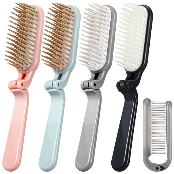 4 Pieces Folding Hair Brush Mini Foldable Hair Combs Compact Portable Pocket Size Travel Hair Brush for Women Men Family School Travel Car Gym Bag Purse