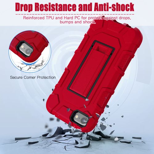 ZoneFoker Heavy Duty Shockproof Rugged Case for iPod Touch 7/6/5 Generation - Kids Girls Red